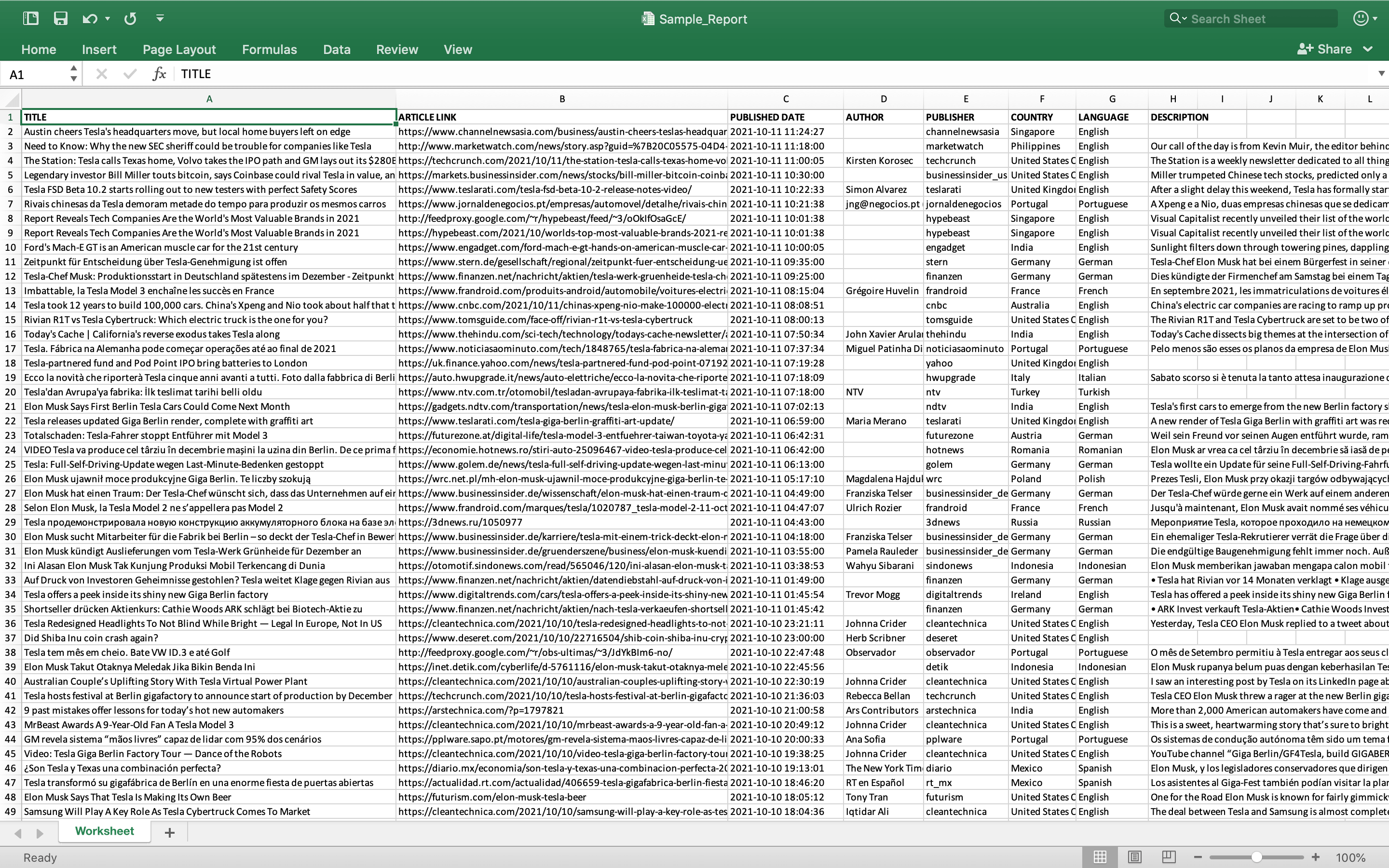 Newsdata Excel file